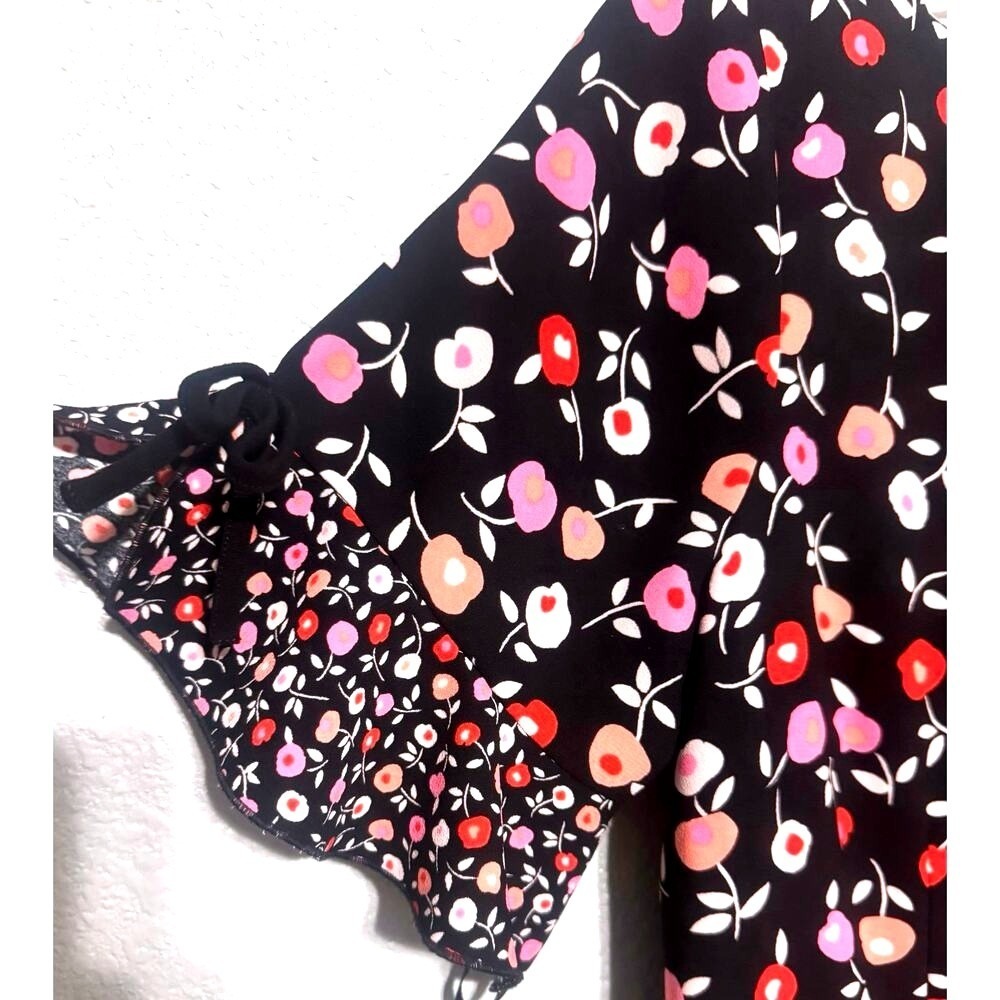 Talbots Floral Shift Midi Dress Size 8 Black Pink Cottage-core Romantic Garden - Picture 6 of 8